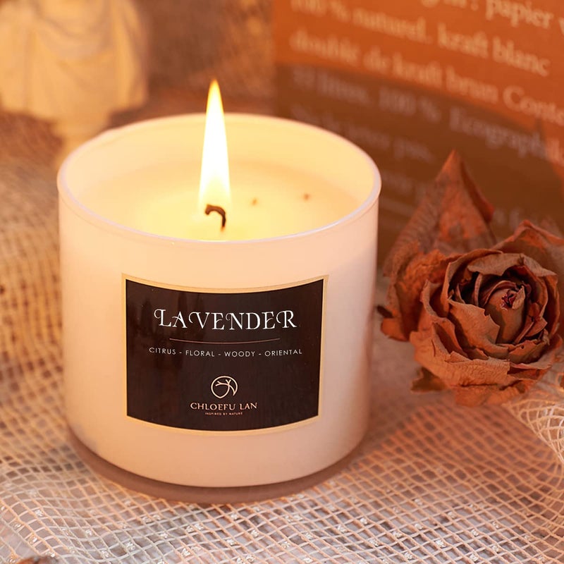 Chloefu LAN Premium Lavender Scented Candle for Men & Women, Highly Scented, 7.1oz|45 Hour Long Lasting, All Natural Soy Candles, Home Decor,Glass Jar Candle with Gift Box - Image 2